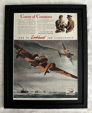 Framed I942 Vintage Original Print Ad Lockheed Aircraft Corporation WWII